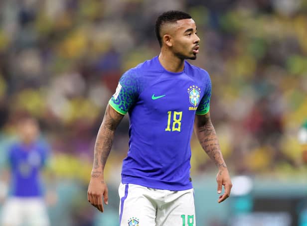 <p>Gabriel Jesus of Brazil looks on during the FIFA World Cup Qatar 2022 Group G match between Cameroon and Brazil at Lusail Stadium  (Photo by Julian Finney/Getty Images)</p>