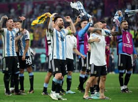 Lionel Messi of Argentina applauds fans after the 2-1 win during the FIFA World Cup Qatar 2022 Round of 16 match between Argentina and Australia