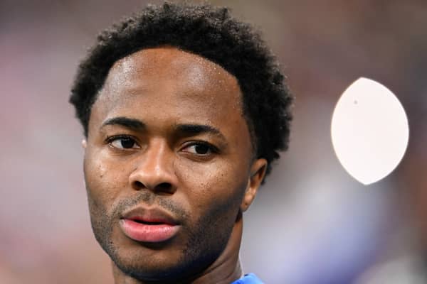 Raheem Sterling has returned to London after his home was burgled by armed intruders while he was in Qatar with England for the 2022 World Cup. (Photo by KIRILL KUDRYAVTSEV/AFP via Getty Images)