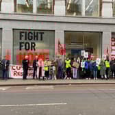 Shelter staff at the picket line outside the Old Street headquarters. Credit: Unite at Shelter