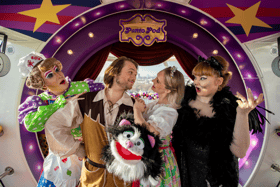 The cast of Dick Whittington at the Christmas ‘Panto Pod’ at the London Eye