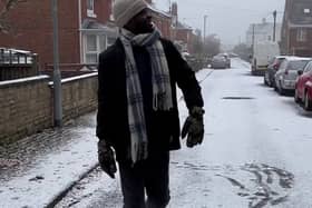 A man was left giddy with excitement and emotional after seeing snow for the first time ever. Photo: Jaima Bako/ SWNS