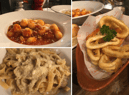 Clockwise from top left, pork sausage ragu gnocchi, fritto misto, and creamy mushroom tagliatelle. Photo: LondonWorld