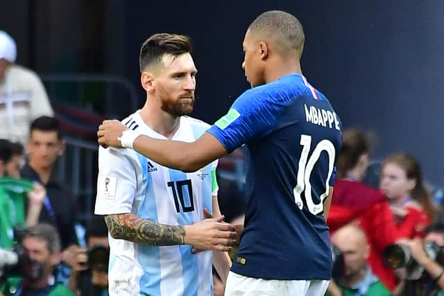 Argentina’s forward Lionel Messi congratulates France’s forward Kylian Mbappe in the 2018 World Cup. Photo: Getty