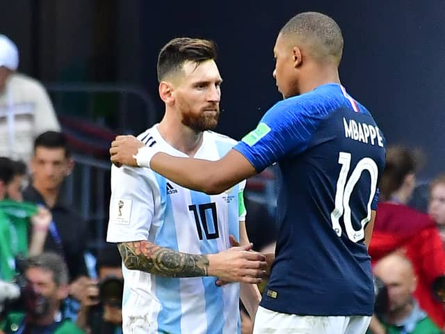 Argentina’s forward Lionel Messi congratulates France’s forward Kylian Mbappe in the 2018 World Cup. Photo: Getty