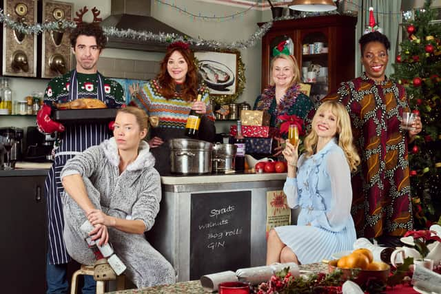 Pictured are Kevin (PAUL READY), Julia (ANNA MAXWELL MARTIN), Liz (DIANE MORGAN), Anne (PHILIPPA DUNNE), Amanda (LUCY PUNCH), Meg (TANYA MOODIE).