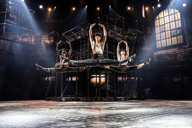 Left to right: Mukeni Nel, Cameron Jones and Mark Samaras in Disney’s Newsies. Photo: Johan Persson