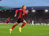 Marcus Tavernier of AFC Bournemouth celebrates scoring his goal during the Premier League match between Leeds United and AFC Bournemouth 