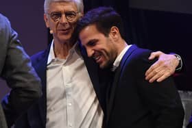 Arsenal great Cesc Fabregas with former boss Arsene Wenger.