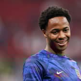 Raheem Sterling of England reacts prior to the FIFA World Cup Qatar 2022 quarter final match between England and France (Photo by Elsa/Getty Images)
