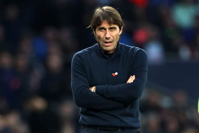 Tottenham Hotspur's Italian head coach Antonio Conte looks on during the English Premier League football match between Tottenham Hotspur and Leeds United at the Tottenham Hotspur Stadium
