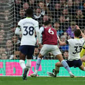 Douglas Luiz of Aston Villa scores their sides second goal past Hugo Lloris of Tottenham Hotspur during the Premier League match 