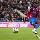 Malcolm Ebiowei of Crystal Palace takes their sides fifth penalty which is saved by Nick Pope of Newcastle United  (Photo by George Wood/Getty Images)