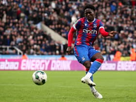 Malcolm Ebiowei of Crystal Palace takes their sides fifth penalty which is saved by Nick Pope of Newcastle United  (Photo by George Wood/Getty Images)