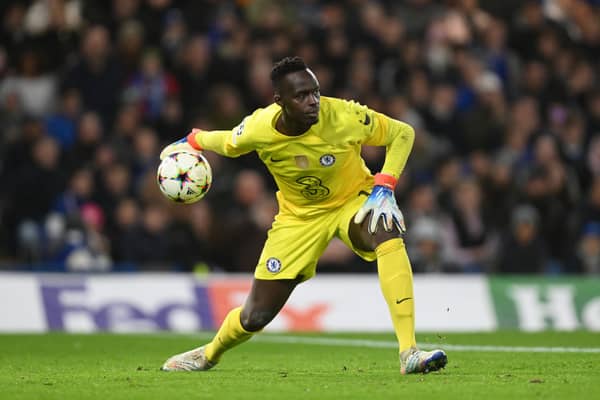 Edouard Mendy of Chelsea passes the ball during the UEFA Champions League group E match between Chelsea FC and Dinamo Zagreb 