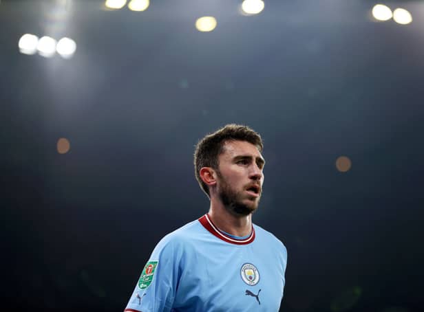 <p>Aymeric Laporte of Manchester City  in action during the Carabao Cup Fourth Round match between Manchester City (Photo by Naomi Baker/Getty Images)</p>