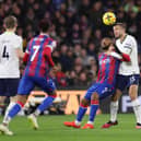 Jordan Ayew of Crystal Palace battles for possession with Eric Dier of Tottenham Hotspur during the Premier League match  (Photo by Warren Little/Getty Images)