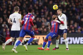 Jordan Ayew of Crystal Palace battles for possession with Eric Dier of Tottenham Hotspur during the Premier League match  (Photo by Warren Little/Getty Images)