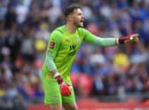  Jack Butland of Crystal Palace shouts instructions during The FA Cup Semi-Final match between Chelsea and Crystal Palace  (Photo by Mike Hewitt/Getty Images)