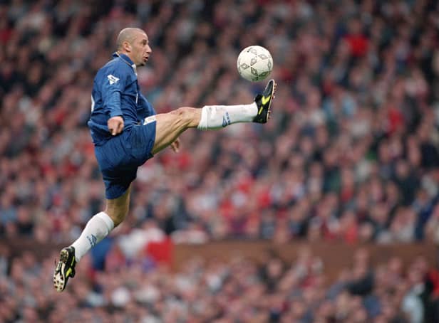 <p>Gianluca Vialli during his playing career at Chelsea in 1996 (Credit: Clive Brunskill/Allsport)</p>
