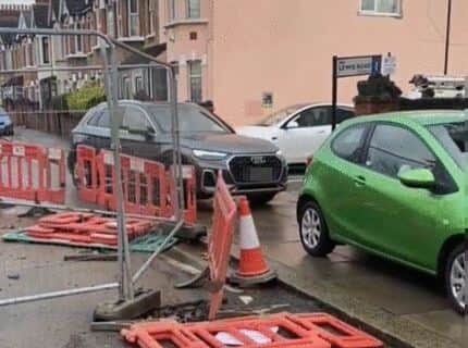 Drivers were pictured edging round roadworks in Southall, Ealing. Photo: UB1 UB2