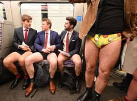 People take part in the annual 'No Trousers On The Tube Day'