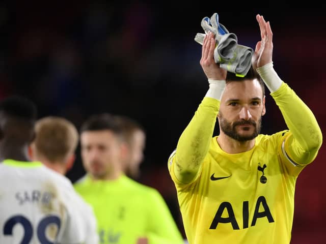 Hugo Lloris of Tottenham Hotspur applauds the fans after the team's victory during the Premier League match