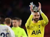 Hugo Lloris of Tottenham Hotspur applauds the fans after the team's victory during the Premier League match