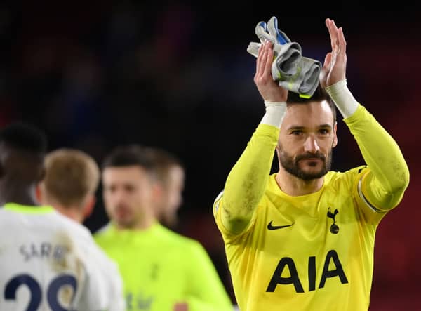 Hugo Lloris of Tottenham Hotspur applauds the fans after the team's victory during the Premier League match
