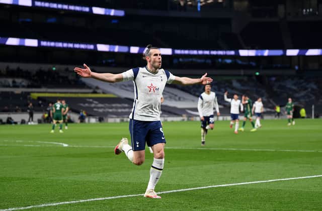 Gareth Bale of Tottenham Hotspur celebrates after scoring his second goal during the Premier League (Photo by Shaun Botterill/Getty Images)