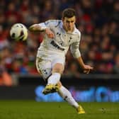 Gareth Bale of Tottenham in action during the Barclays Premier League match between Liverpool and Tottenham Hotspurs  (Photo by Michael Regan/Getty Images)