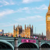 Extinction Rebellion protesters formed a human chain along Westminster Bridge is first non-disruptive protest. Credit: Extinction Rebellion