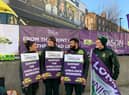 Striking ambulance workers outside Waterloo Ambulance Centre. Credit: Claudia Marquis