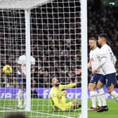 Hugo Lloris of Tottenham Hotspur scores an own goal during the Premier League match between Tottenham Hotspur and Arsenal FC at Tottenham Hotspur Stadium on January 15, 2023 in London, England. (Photo by Catherine Ivill/Getty Images)