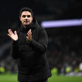 Arsenal Manager Mikel Arteta claps the fans after the Premier League match between Tottenham Hotspur and Arsenal (Photo by David Price/Arsenal FC via Getty Images)
