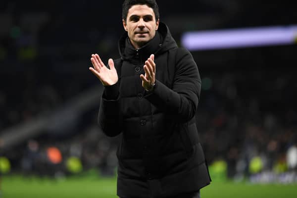 Arsenal Manager Mikel Arteta claps the fans after the Premier League match between Tottenham Hotspur and Arsenal (Photo by David Price/Arsenal FC via Getty Images)