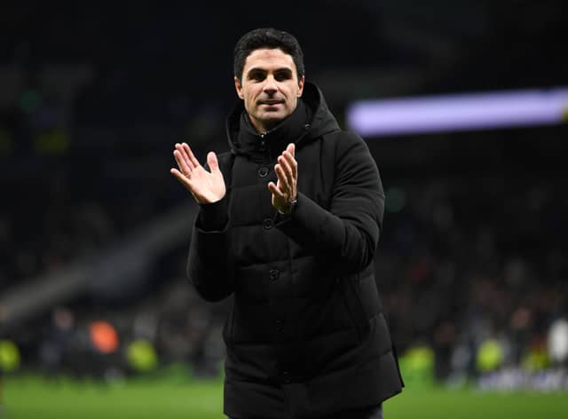 Arsenal Manager Mikel Arteta claps the fans after the Premier League match between Tottenham Hotspur and Arsenal (Photo by David Price/Arsenal FC via Getty Images)