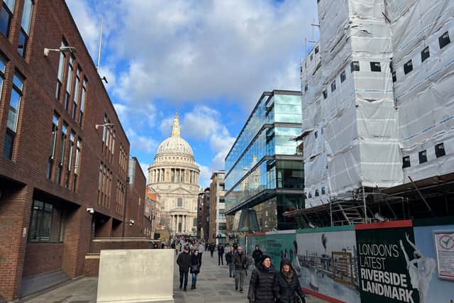 St Paul’s Cathedral, with the One Millennium Bridge site on the right