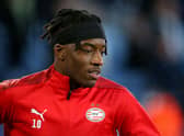 Noni Madueke of PSV Eindhoven looks on prior to the UEFA Conference League Quarter Final Leg One match between Leicester City and PSV Eindhoven