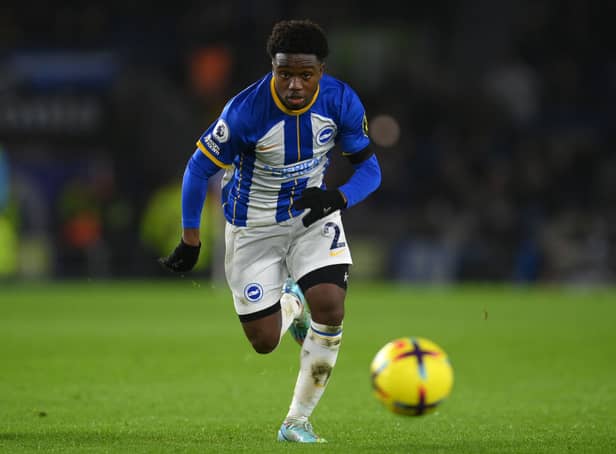 <p>Tariq Lamptey of Brighton & Hove Albion in action during the Premier League match between Brighton & Hove Albion  (Photo by Mike Hewitt/Getty Images)</p>