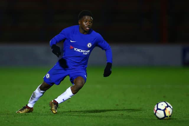 Tariq Lamptey of Chelsea in action during the FA Youth Cup Fourth Round match between Chelsea and West Bromwich Albion (Photo by Jordan Mansfield/Getty Images)