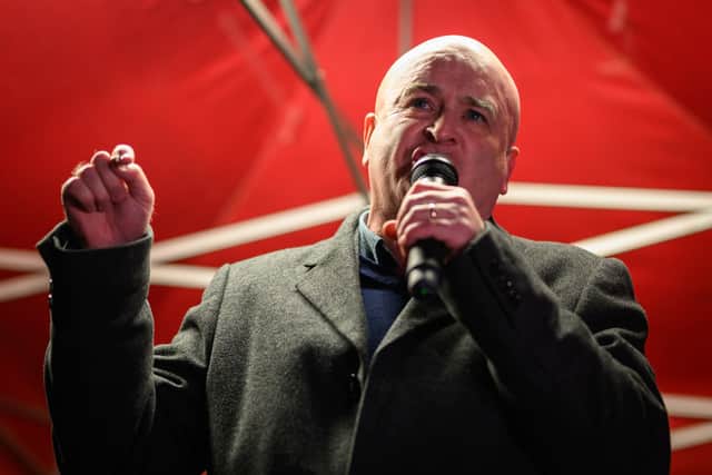RMT leader Mick Lynch addressed crowds at the Right to Strike rally. Credit: Getty Images