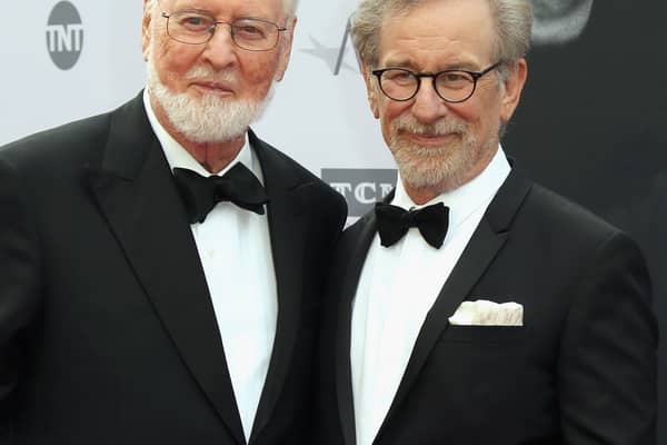 Honoree John Williams and director Steven Spielberg arrive at the American Film Institute’s 44th Life Achievement Award Gala Tribute to John Williams at Dolby Theatre on June 9, 2016 (Credit: Getty Images)