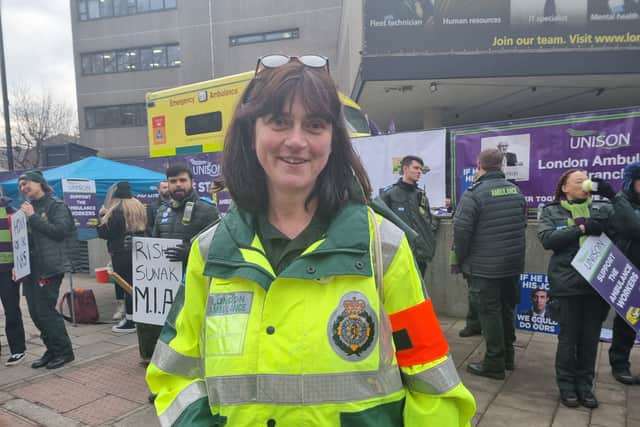 Antonia Gosnell, 53, a striking LAS paramedic and union rep. Photo: LondonWorld