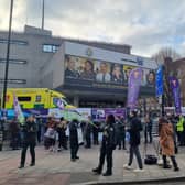 Striking paramedics at Waterloo ambulance station. Photo: LondonWorld