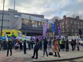 Striking paramedics at Waterloo ambulance station. Photo: LondonWorld