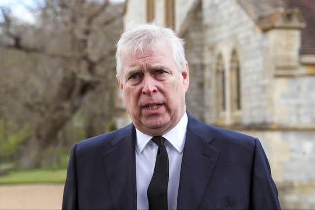 Prince Andrew, Duke of York, attends the Sunday Service at the Royal Chapel of All Saints, Windsor, following the death of Prince Philip, Duke of Edinburgh, on April 11, 2021. (Photo by Getty Images)