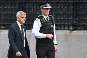 London mayor Sadiq Khan, left, and Met Police commissioner Sir Mark Rowley. Photo: Getty