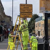Traffic restriction signs going up in Stoke Newington’s Church Street in 2021
