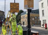 Traffic restriction signs going up in Stoke Newington’s Church Street in 2021